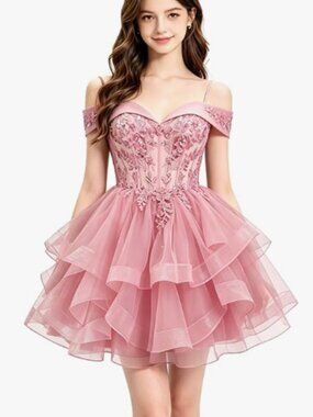 Tulle Homecoming Dresses Applique Prom Dress for Teens Quinceanera